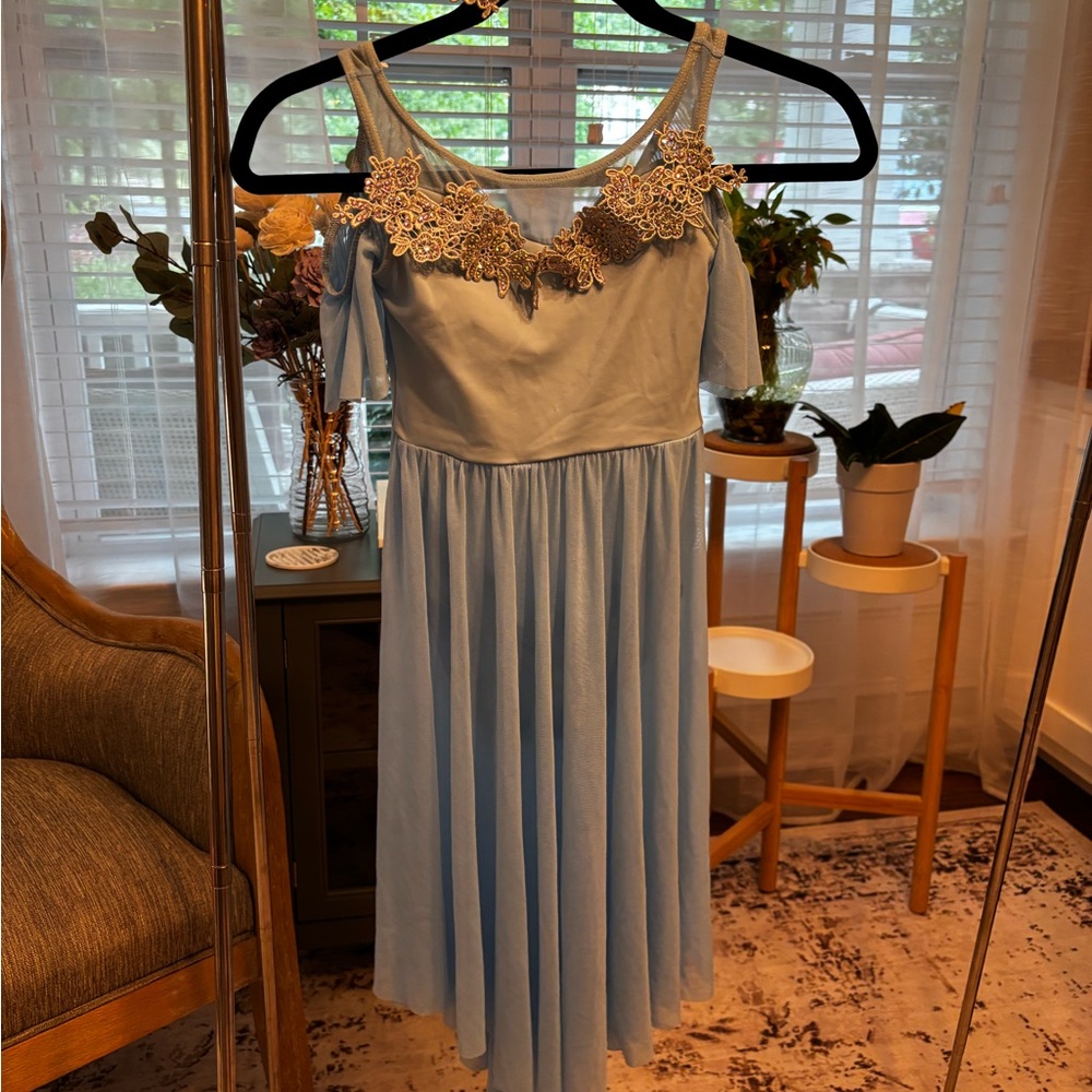 Light Blue Off-Shoulder Ballet costume with Lace Detail